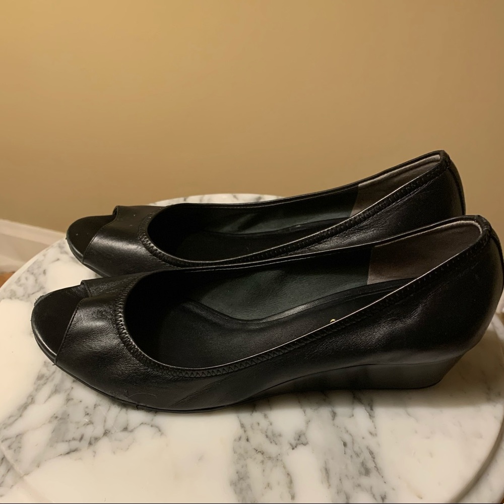Cole Haan black open toe wedges Air Tali size 8